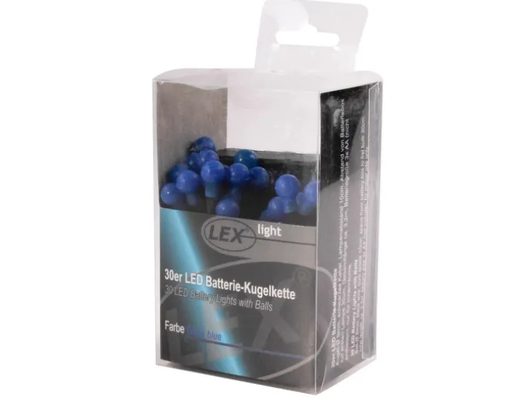 Lex 30er LED Batterie Kugelkette Lichterkette Blau Kugeln Batterie Beleuchtung