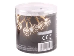 Lex 10er LED Kugel Lichterkette Batteriekette Weihnachten Beleuchtung Deko Silber