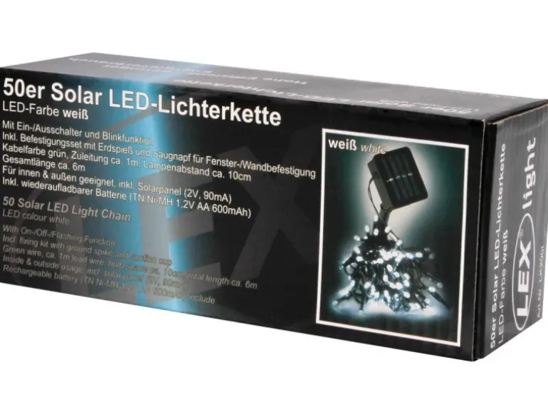 Lex 50er Solar LED Lichterkette Innen Außen Gartenbeleuchtung Party Outdoor Weiß