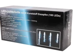 Lex LED Lichterkette 20 Eiszapfen 100 LEDs Außen & Innen 8 Lichteffekte Weiß