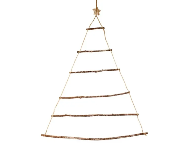 Lex Wandbaum aus Holz 40 LED Lichterkette Batterie Deko mit Holzstern Innen Wandbild