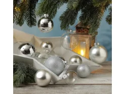 Marelida Christbaumkugel Weihnachtskugel Glas Glänzend Matt Glitzernd Silber 42 Stück