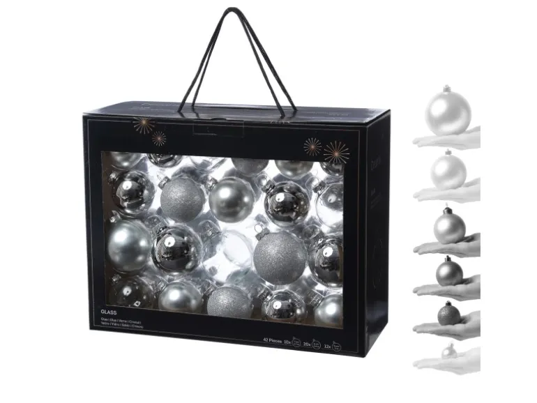 Marelida Christbaumkugel Weihnachtskugel Glas Glänzend Matt Glitzernd Silber 42 Stück