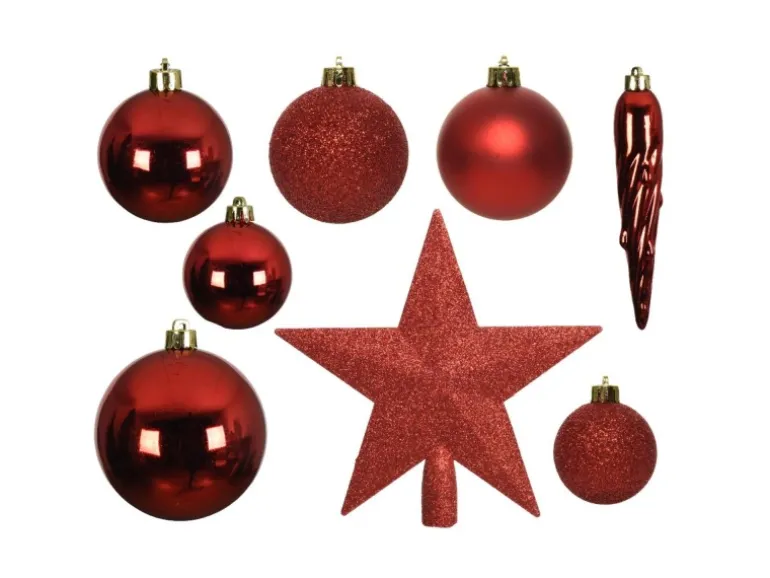 Marelida Christbaumkugeln Weihnachtskugeln Mit Stern Baumspitze Bruchfest Rot 33 Stück