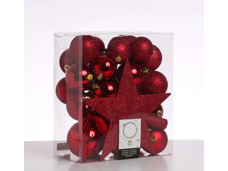 Marelida Christbaumkugeln Weihnachtskugeln Mit Stern Baumspitze Bruchfest Rot 33 Stück
