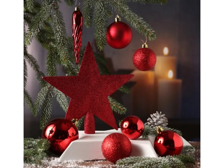 Marelida Christbaumkugeln Weihnachtskugeln Mit Stern Baumspitze Bruchfest Rot 33 Stück