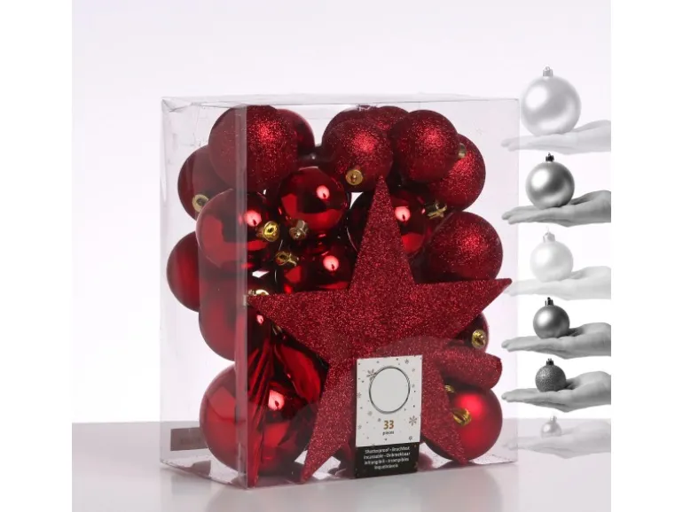 Marelida Christbaumkugeln Weihnachtskugeln Mit Stern Baumspitze Bruchfest Rot 33 Stück