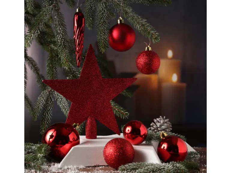 Marelida Christbaumkugeln Weihnachtskugeln Mit Stern Baumspitze Bruchfest Rot 33 Stück