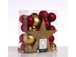 Marelida Christbaumkugeln Weihnachtskugeln Mit Stern Baumspitze Bruchfest Gold Rot 33St