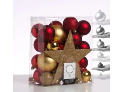 Marelida Christbaumkugeln Weihnachtskugeln Mit Stern Baumspitze Bruchfest Gold Rot 33St