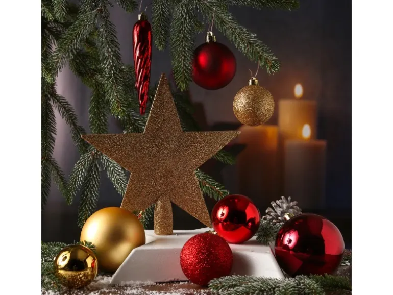 Marelida Christbaumkugeln Weihnachtskugeln Mit Stern Baumspitze Bruchfest Gold Rot 33St