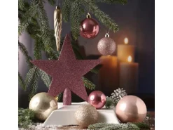 Marelida Christbaumkugeln Weihnachtskugeln Mit Stern Baumspitze Bruchfest Creme Rosa 33St