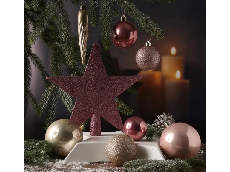 Marelida Christbaumkugeln Weihnachtskugeln Mit Stern Baumspitze Bruchfest Creme Rosa 33St