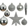 Marelida Christbaumkugeln Weihnachtskugeln Mit Stern Baumspitze Bruchfest Silber 33St.