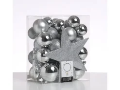 Marelida Christbaumkugeln Weihnachtskugeln Mit Stern Baumspitze Bruchfest Silber 33St.