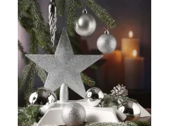 Marelida Christbaumkugeln Weihnachtskugeln Mit Stern Baumspitze Bruchfest Silber 33St.