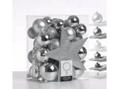 Marelida Christbaumkugeln Weihnachtskugeln Mit Stern Baumspitze Bruchfest Silber 33St.