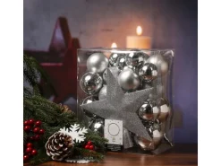 Marelida Christbaumkugeln Weihnachtskugeln Mit Stern Baumspitze Bruchfest Silber 33St.