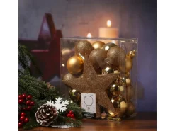 Marelida Christbaumkugeln Weihnachtskugeln Mit Stern Baumspitze Bruchfest Gold 33 Stück