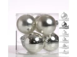 Marelida Christbaumkugeln Weihnachtskugel Baumschmuck Glas 8cm Glänzend Matt Silber 6St.
