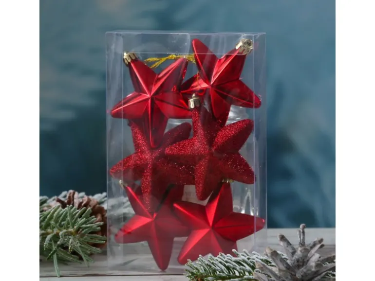 Marelida Christbaumschmuck Sterne Weihnachtsbaumschmuck Bruchfest Rot 6St Kunststoff