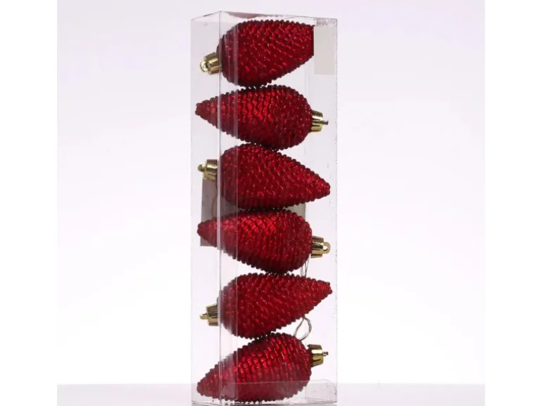 Marelida Christbaumschmuck Baumschmuck Tannenzapfen Bruchfest Glitzernd 8cm Rot 6St