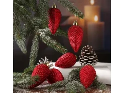 Marelida Christbaumschmuck Baumschmuck Tannenzapfen Bruchfest Glitzernd 8cm Rot 6St