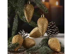 Marelida Christbaumschmuck Baumschmuck Tannenzapfen Bruchfest Glitzernd H  8cm Gold 6St