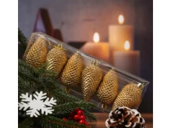 Marelida Christbaumschmuck Baumschmuck Tannenzapfen Bruchfest Glitzernd H  8cm Gold 6St