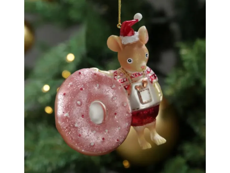 Marelida Christbaumschmuck Maus Mit Donut Süß Weihnachtsbäckerei Glas H 11,5cm