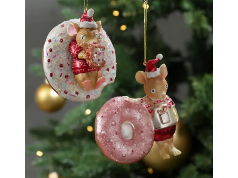 Marelida Christbaumschmuck Maus Mit Donut Süß Weihnachtsbäckerei Glas H 11,5cm