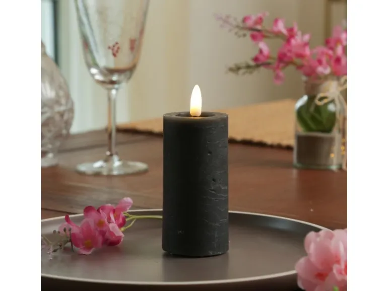 Marelida LED Kerze LINA Rustik Optik Echtwachs Flackernde 3D Flamme Timer H 12,5cm Grau