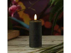 Marelida LED Kerze LINA Rustik Optik Echtwachs Flackernde 3D Flamme Timer H 12,5cm Grau