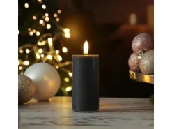 Marelida LED Kerze LINA Rustik Optik Echtwachs Flackernde 3D Flamme Timer H 12,5cm Grau