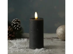 Marelida LED Kerze LINA Rustik Optik Echtwachs Flackernde 3D Flamme Timer H 12,5cm Grau