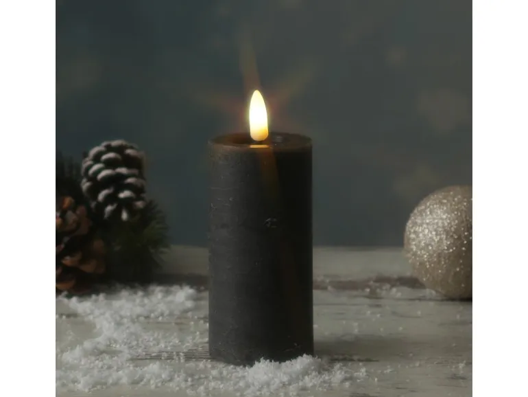 Marelida LED Kerze LINA Rustik Optik Echtwachs Flackernde 3D Flamme Timer H 12,5cm Grau
