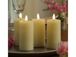 Marelida LED Kerzenset LINA Rustik Optik Für Adventskranz H  12,5cm Timer Creme 4er Set