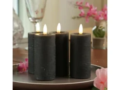 Marelida LED Kerzenset LINA Rustik Optik Für Adventskranz H  12,5cm Timer Grau 4er Set