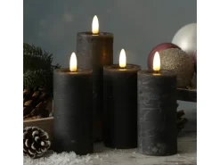 Marelida LED Kerzenset LINA Rustik Optik Für Adventskranz H  12,5cm Timer Grau 4er Set