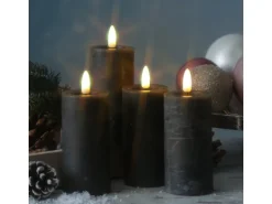 Marelida LED Kerzenset LINA Rustik Optik Für Adventskranz H  12,5cm Timer Grau 4er Set