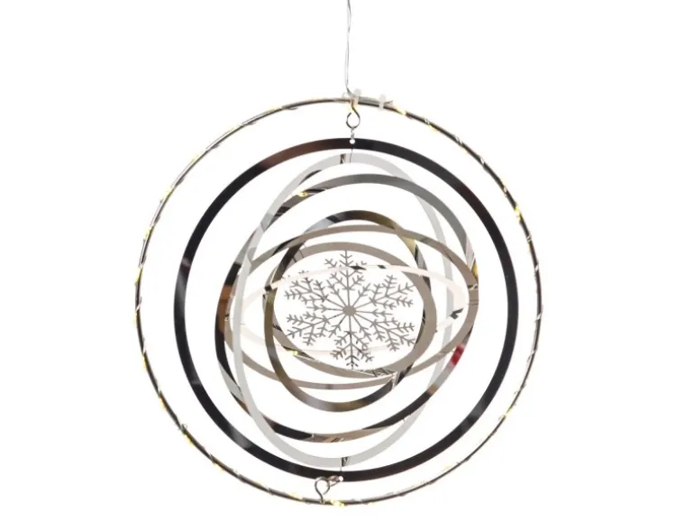 Marelida LED Kreis Mit Schneeflocke 3D Dekohänger Weihnachten Fensterdeko Timer Silber