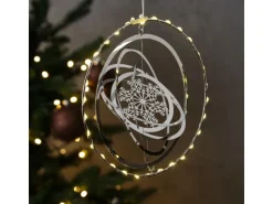 Marelida LED Kreis Mit Schneeflocke 3D Dekohänger Weihnachten Fensterdeko Timer Silber
