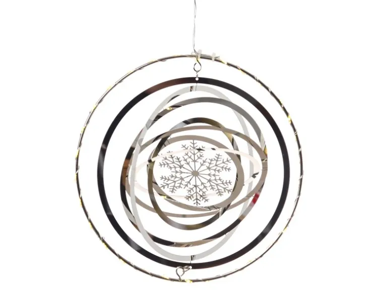 Marelida LED Kreis Mit Schneeflocke 3D Dekohänger Weihnachten Fensterdeko Timer Silber