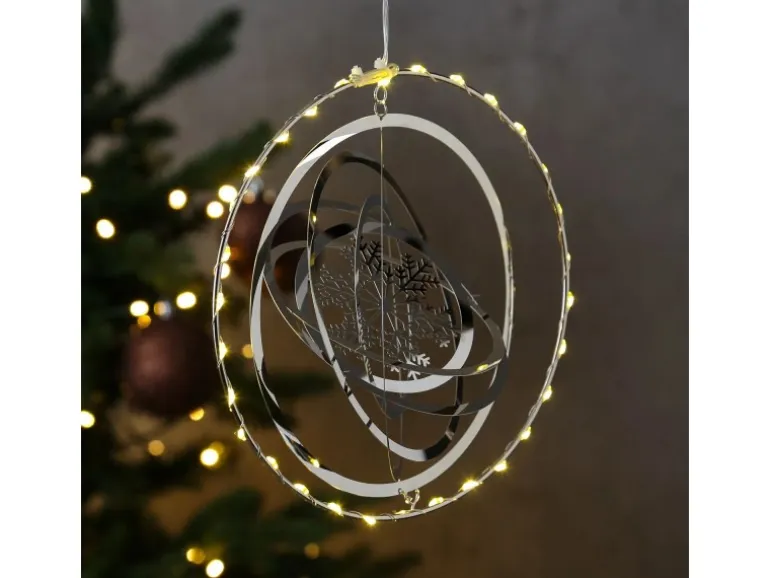 Marelida LED Kreis Mit Schneeflocke 3D Dekohänger Weihnachten Fensterdeko Timer Silber