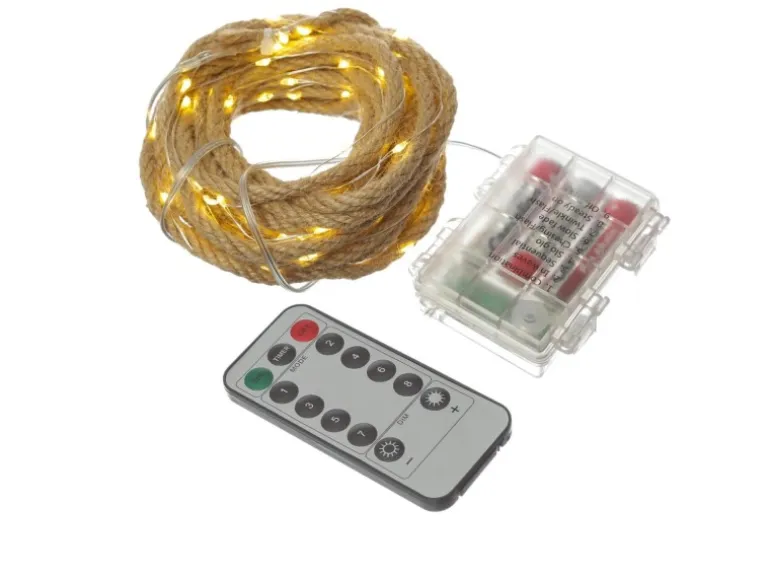 Marelida LED Lichterkette Seil Deko Jute Tau Kordel 10m Timer 8 Funktionen Innen Außen