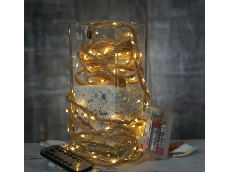 Marelida LED Lichterkette Seil Deko Jute Tau Kordel 10m Timer 8 Funktionen Innen Außen