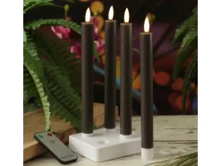 Marelida LED Stabkerzen LISA Tafelkerzen Dinnerkerzen Wiederaufladbar Grau 4er Set