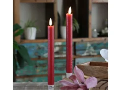 Marelida LED Stabkerzen Tafelkerzen Spitzkerzen Echtwachs Rustik Optik H  24,5cm Rot 2St