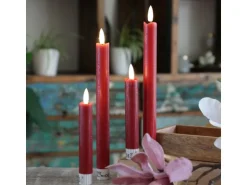 Marelida LED Stabkerzen Tafelkerzen Spitzkerzen Echtwachs Rustik Optik H 24,5cm Rot 2St