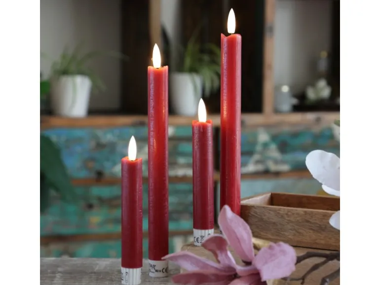 Marelida LED Stabkerzen Tafelkerzen Spitzkerzen Echtwachs Rustik Optik H 24,5cm Rot 2St